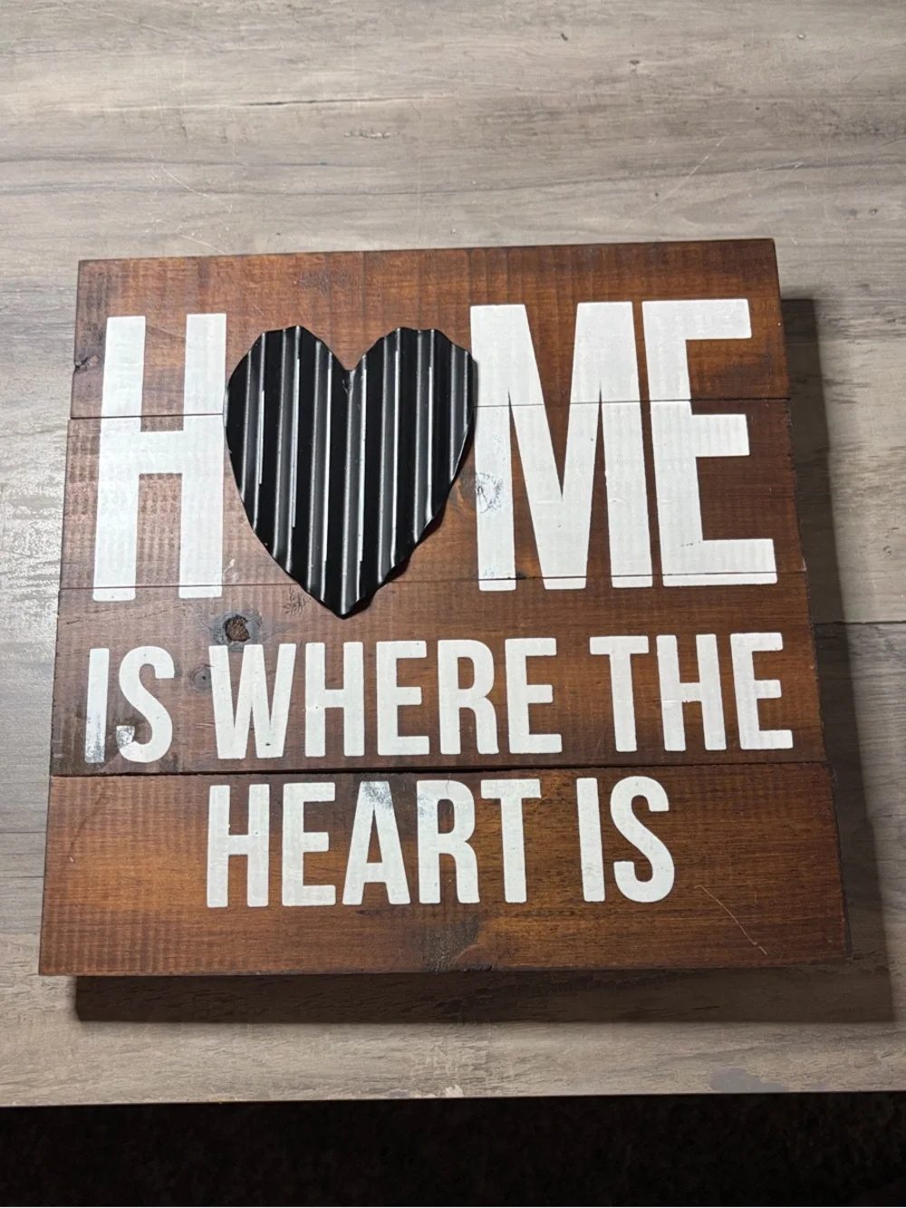 Rustic wooden 'Home Is Where The Heart Is' Wall Sign with metal accent